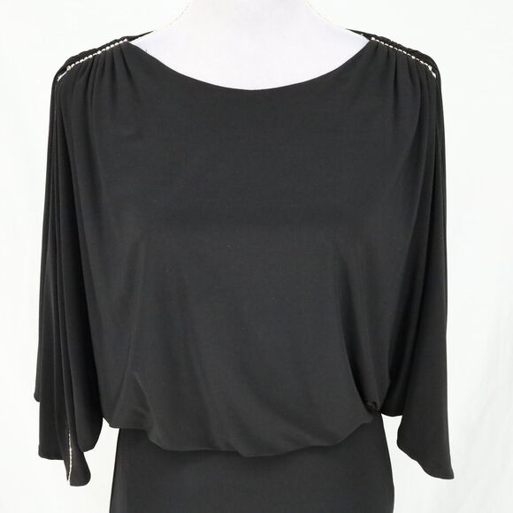 Betsy and Adam Dress Petites 2P Black Slit Sleeve Stretch Knit Rhinestones Long - Picture 8 of 16